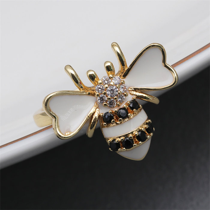 Luxurious Animal Bear Copper Plating Inlay Zircon Gold Plated Open Rings