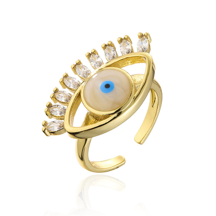 Fashion 18K Gold Drip Oil Zircon Devil's Eye Geometric Copper Open Ring Female