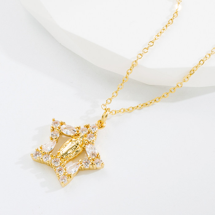 Fashion Star Bird Copper Gold Plated Zircon Pendant Necklace 1 Piece