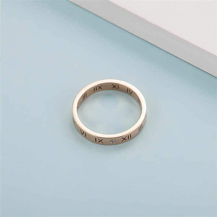Casual Classic Style Letter Stainless Steel Titanium Steel Plating Inlay Diamond Rose Gold Plated Rings