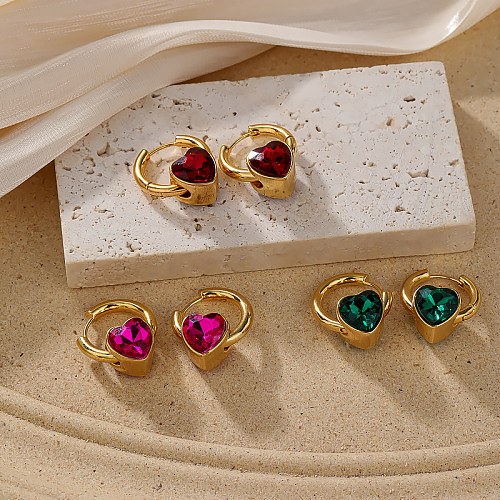 1 par elegante estilo romano formato de coração chapeamento incrustado vidro cobre brincos banhados a ouro 18K