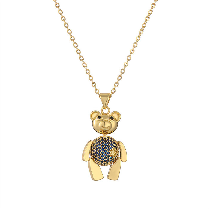 Simple Style Little Bear Copper Plating Inlay Zircon Gold Plated Pendant Necklace