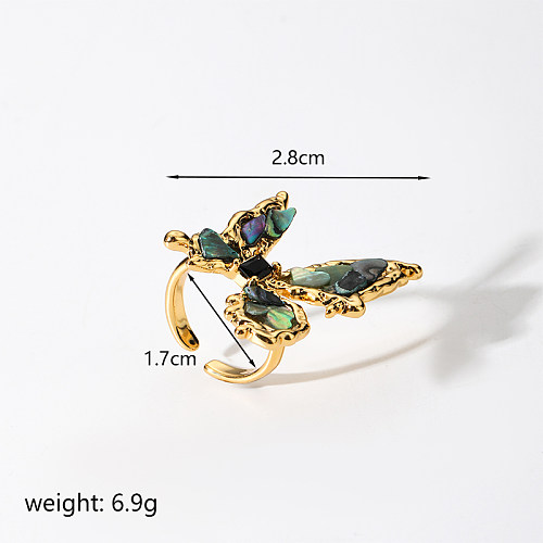 Retro Animal Butterfly Copper Plating Inlay Shell Zircon 18K Gold Plated Open Rings