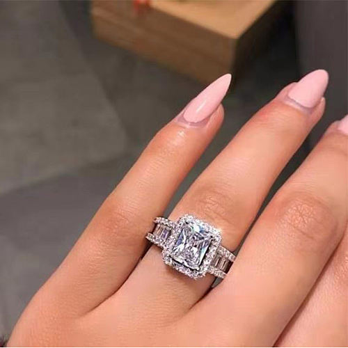 Novo anel de luxo incrustado com joias de diamante joias de cobre de zircônia quadrada