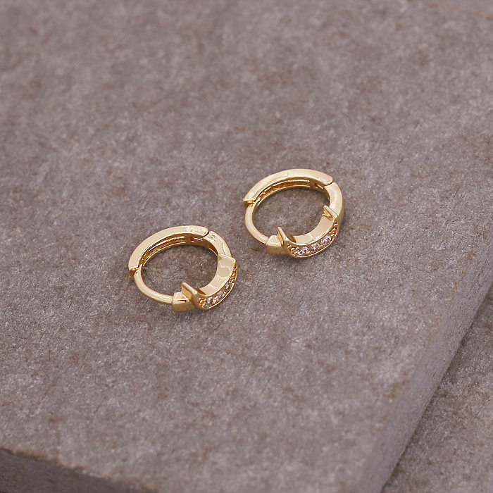 Copper Micro Diamond Cross Earrings Small Moon Earrings 18K Gold Earrings