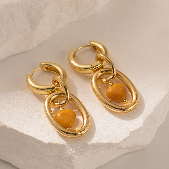 1 Pair Sweet Simple Style Streetwear Oval Heart Shape Plating Natural Stone Copper Drop Earrings