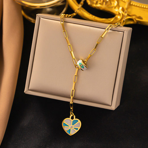 Roman Style Heart Shape Titanium Steel Enamel Plating Inlay Artificial Diamond 18K Gold Plated Bracelets Earrings Necklace