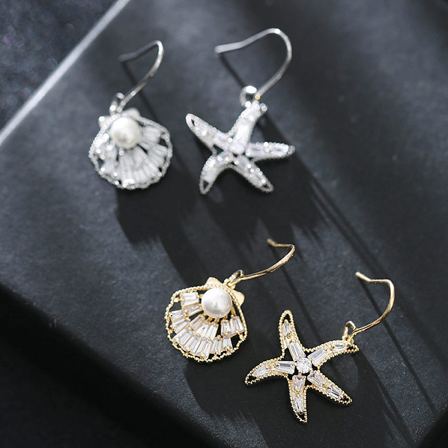 1 زوج عطلة نجم البحر قذيفة تصفيح البطانة النحاس اللؤلؤ الاصطناعي الأذن هوك