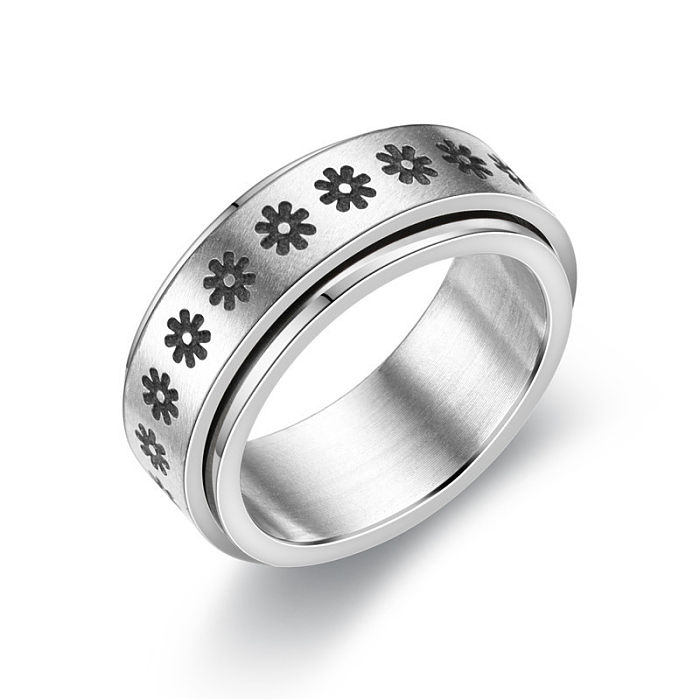 Anel giratório de moda estrela lua pequena flor anel de casal de aço titânio