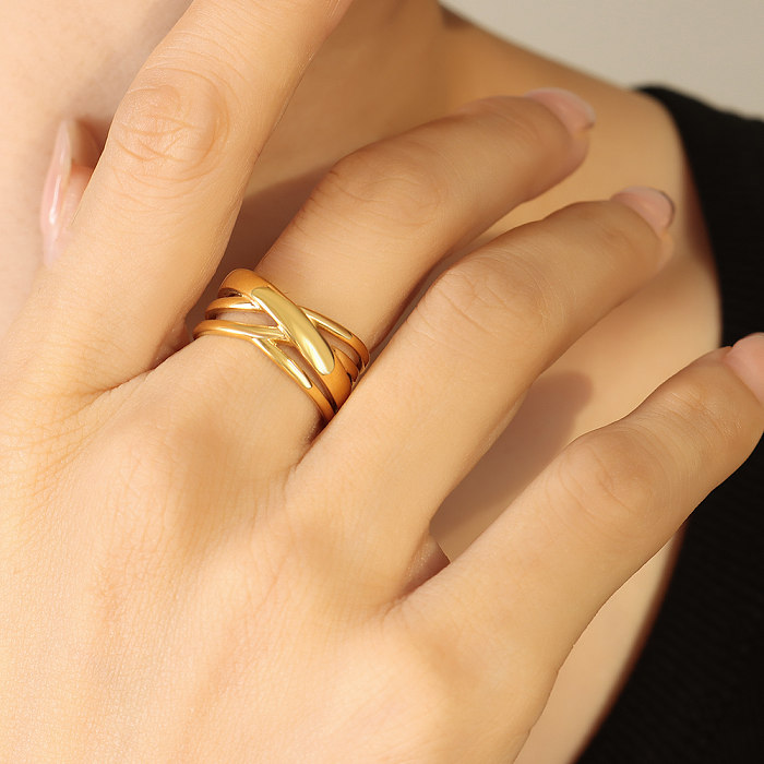 Geometrischer offener Ring im Vintage-Stil mit Titanstahlbeschichtung und 18-Karat-Vergoldung