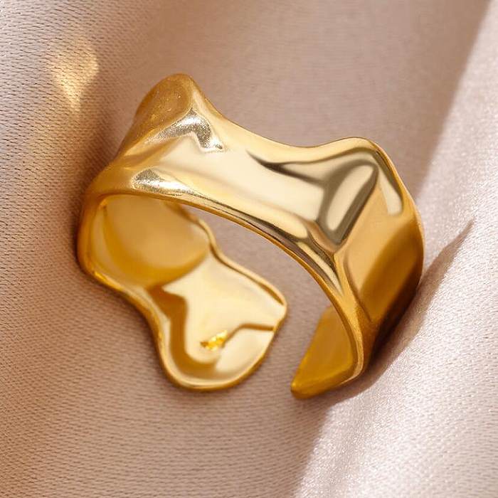 Vintage Style Exaggerated Simple Style Solid Color Stainless Steel Metal 18K Gold Plated Open Rings