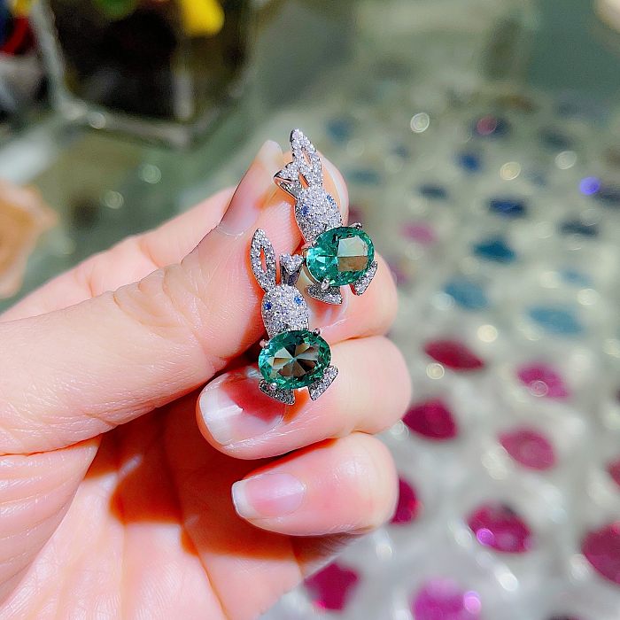 1 Pair Casual Cute Rabbit Plating Inlay Copper Zircon Ear Studs