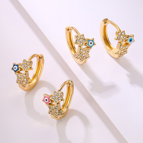 Fashion Devil'S Eye Star Copper Enamel Zircon Earrings 1 Pair