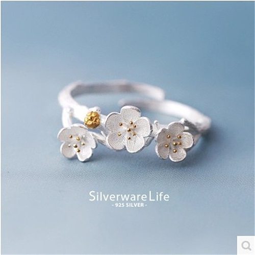 Anillo de flor de ciruelo de plata de ley coreana S925