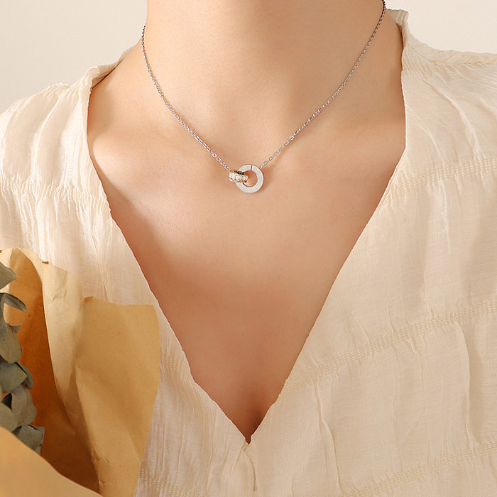 Mode einfache geometrische Doppelring Titan Stahl Ohrringe Halskette