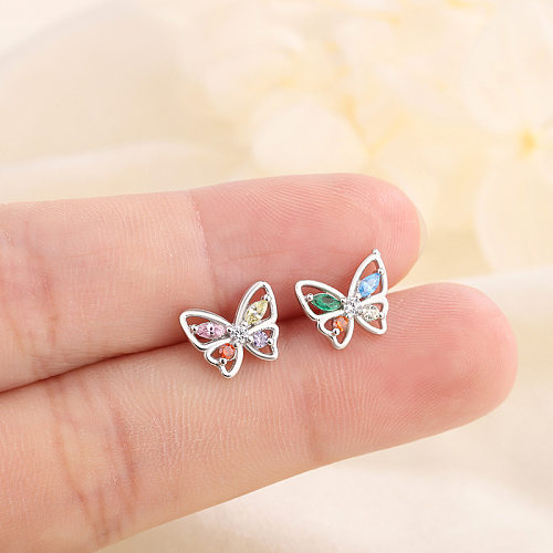Sweet Butterfly Copper Plating Zircon Ear Studs 1 Pair