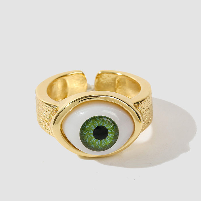 Moda nova galvanoplastia cor-preservando olhos de vidro aberto jane anel de cobre feminino