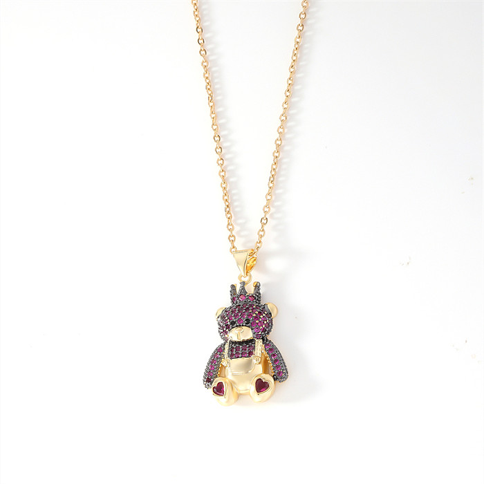 Casual Cute Modern Style Little Bear Copper Zircon Pendant Necklace In Bulk