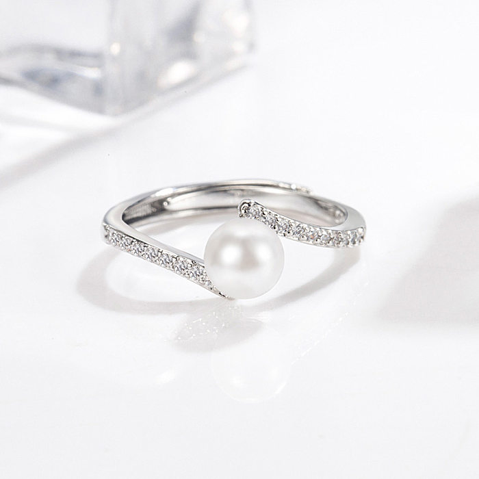 Anillo de perla de diamante de moda coreana Anillo de perla de oro de 14k Joyería simple de personalidad