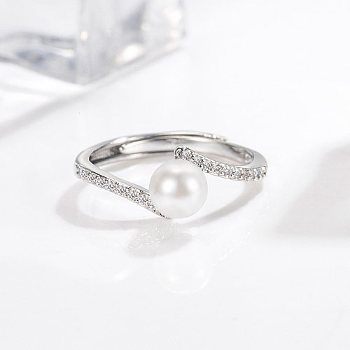 Anillo de perla de diamante de moda coreana Anillo de perla de oro de 14k Joyería simple de personalidad