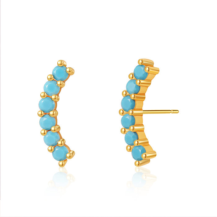 1 Pair Retro Round Insect Plating Inlay Copper Turquoise 18K Gold Plated Earrings