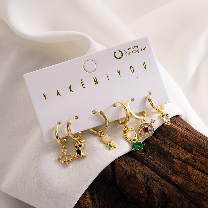 1 Set Geometric Plating Inlay Copper Zircon 14K Gold Plated Earrings