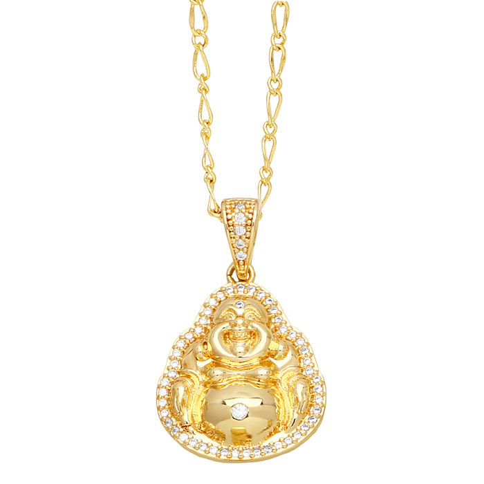 Chinoiserie Streetwear cobre humano 18K colar com pingente de zircão banhado a ouro a granel