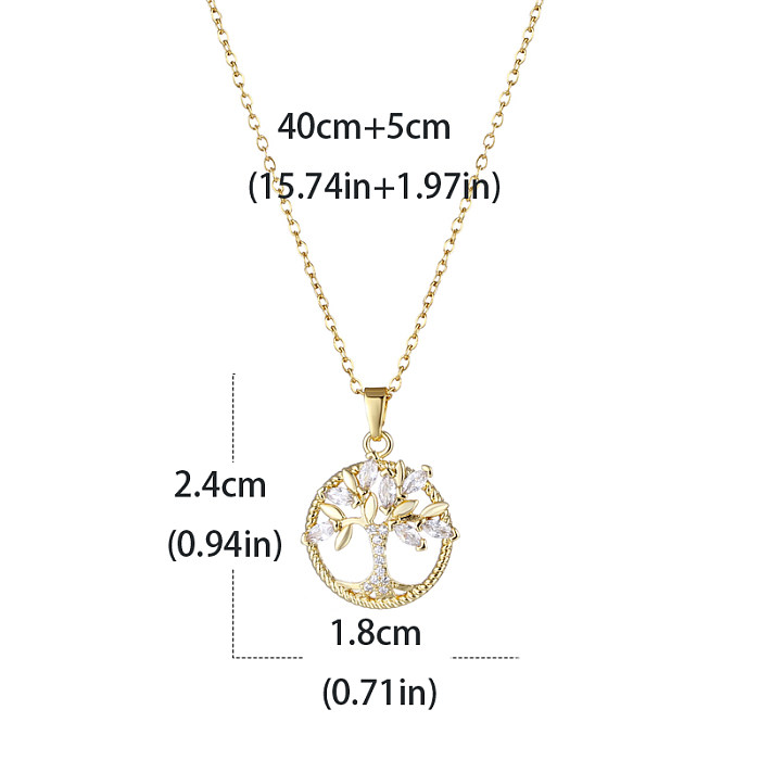 1 Piece Shiny Tree Stainless Steel Brass Plating Inlay Zircon Pendant Necklace