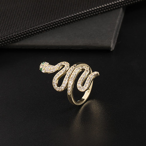 Streetwear Snake Copper Plating Inlay Zircon Open Rings
