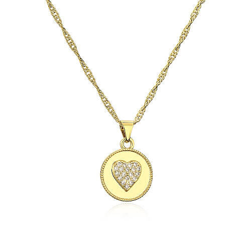Simple Style Shiny Round Heart Shape Copper Plating Inlay Zircon 18K Gold Plated Pendant Necklace