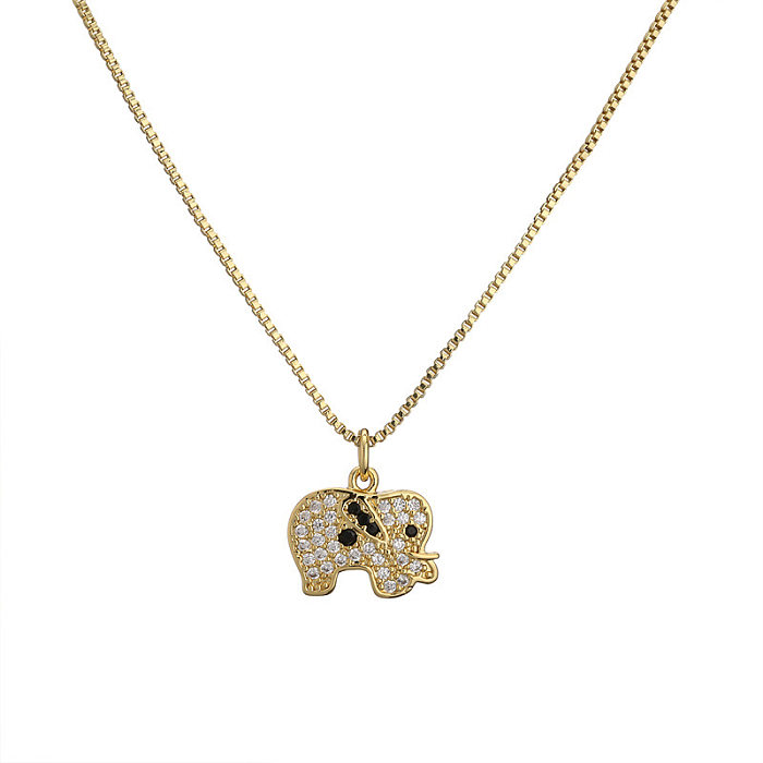 Cute Elephant Copper Enamel Zircon Necklace