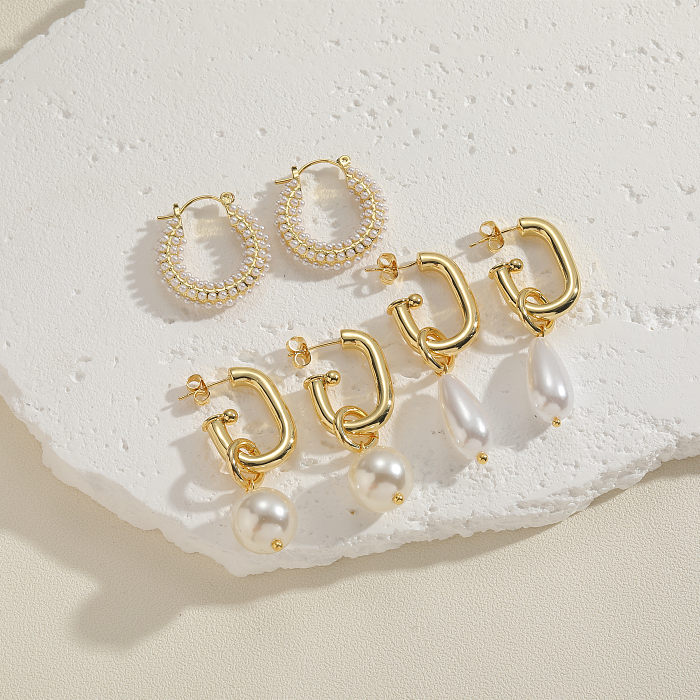 1 Paar Ohrringe im IG-Stil mit geometrischer Perlenbeschichtung und Kupferperle, 14 Karat vergoldet