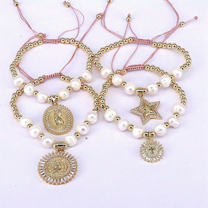 Bracelets de Zircon incrustés de placage de cuivre d'étoile de Style Vintage