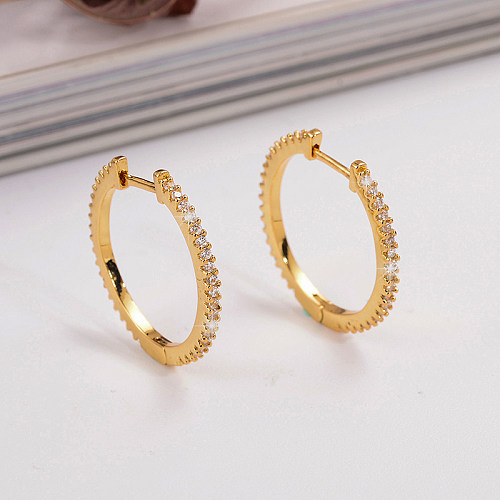 1 Pair Basic Vintage Style Round Plating Inlay Copper Zircon 18K Gold Plated Earrings