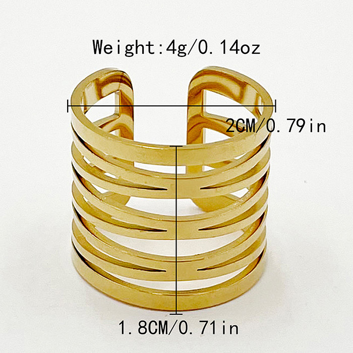 Linhas de deslocamento estilo britânico estilo simples chapeamento de aço inoxidável oco anéis abertos banhados a ouro