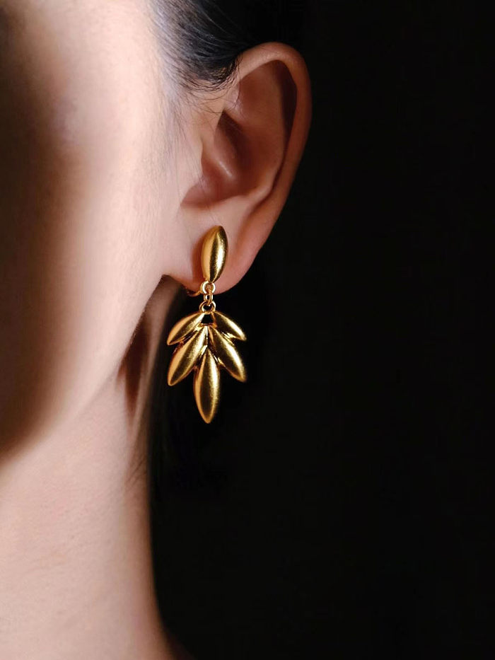 1 Pair Retro Leaves Plating Copper Drop Earrings