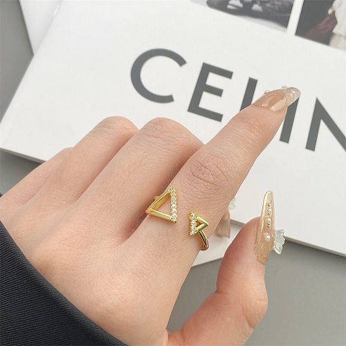 Modern Style Triangle Copper Plating Inlay Artificial Gemstones Open Rings