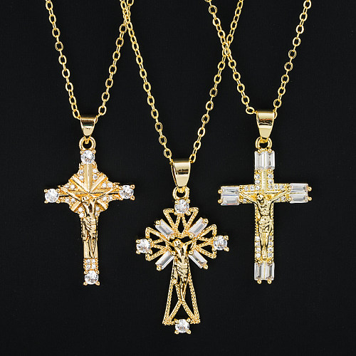 Glam Cross Copper Halskettenüberzug Zirkon-Kupfer-Halsketten