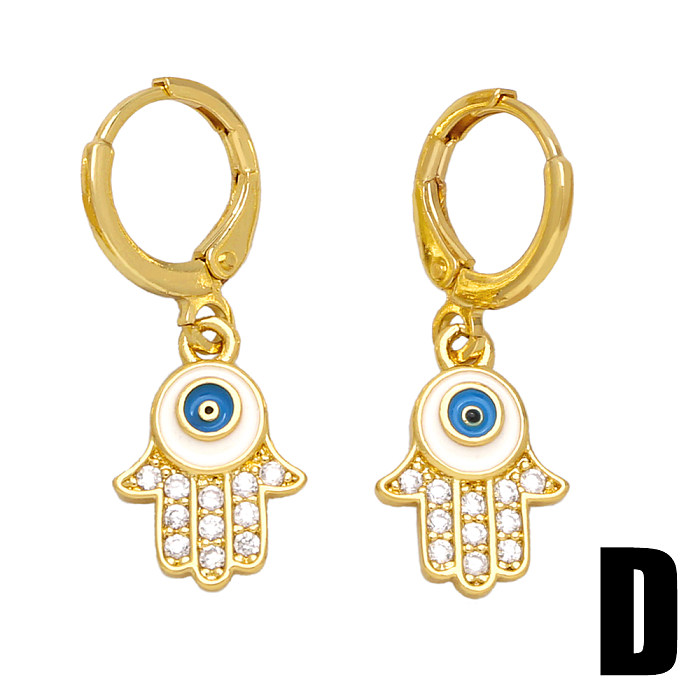 1 Pair Vintage Style Lady Devil'S Eye Enamel Inlay Copper Zircon 18K Gold Plated Drop Earrings