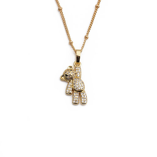 Collier pendentif ours mignon en cuivre plaqué or véritable pour femmes, bijoux européens et américains