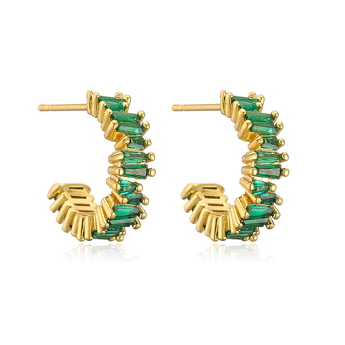 Fashion C Shape Copper Gold Plated Zircon Ear Studs 1 Pair