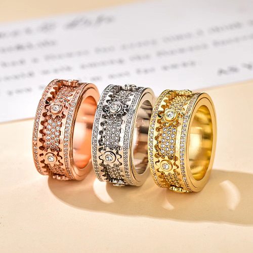 Original Design Geometric Copper Inlay Artificial Gemstones Rings