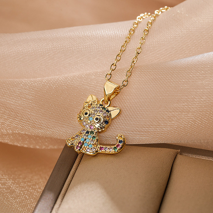 Simple Style Commute Dog Copper Plating Inlay Zircon 18K Gold Plated Pendant Necklace