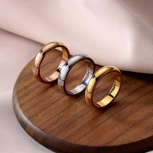 Simple Style Solid Color Titanium Steel Plating Rings 1 Piece