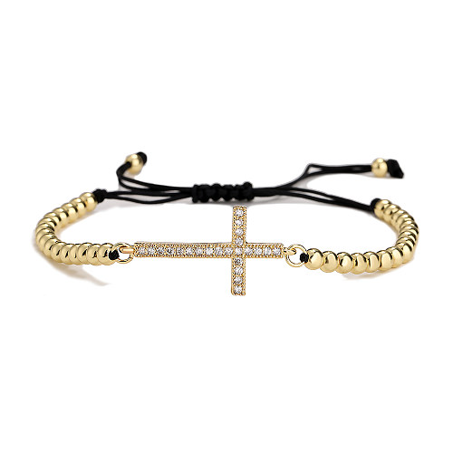 Bracelets en cuivre croisés à la mode pour femmes, incrustés de Zircon, Bracelets en cuivre