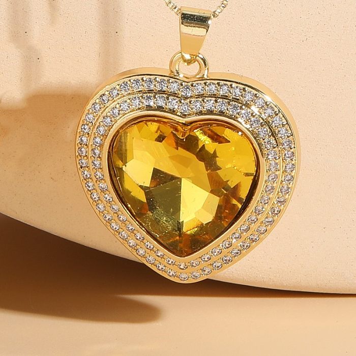 Collier pendentif élégant et luxueux en forme de cœur, Style classique, plaqué cuivre, incrustation de Zircon plaqué or 14 carats