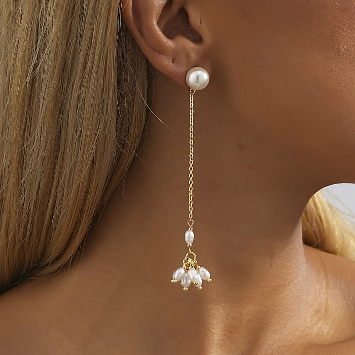 1 Pair Sweet Simple Style Geometric Plating Imitation Pearl Copper Drop Earrings