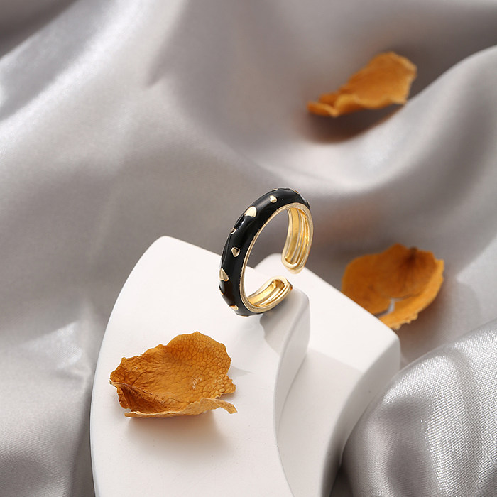 Anéis abertos de esmalte de cobre em formato de coração estilo simples feminino