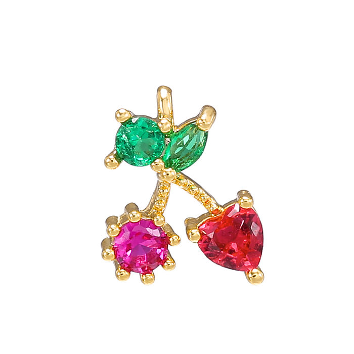 Pendientes de cobre chapados en oro con colgante de fruta de circón de color a la moda, joyería al por mayor