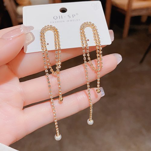 1 Pair Classic Style Tassel Copper Plating Inlay Artificial Gemstones 14K Gold Plated Ear Studs
